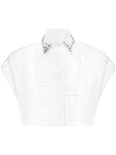 Philipp Plein Short Sleeve Voulant Cropped Shirt In Neutral