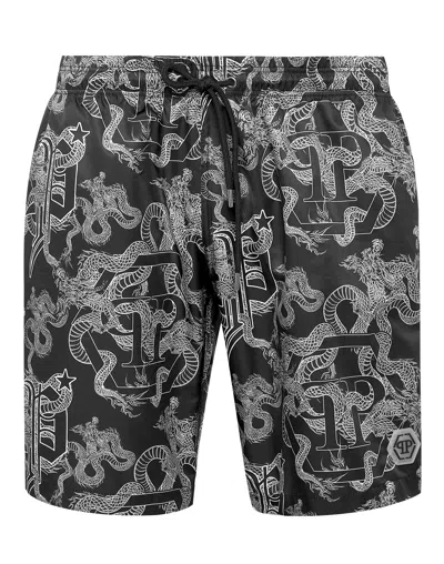 Philipp Plein Short Swim Boxer Dragon Hexagon In Black