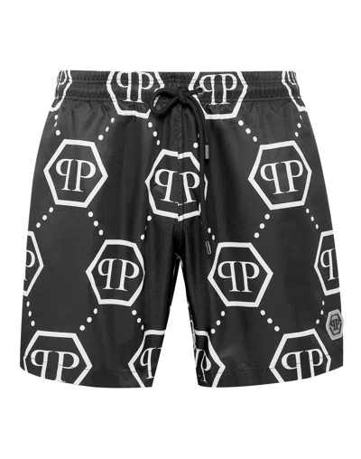 Philipp Plein Short Swim Boxer Monogram In Black