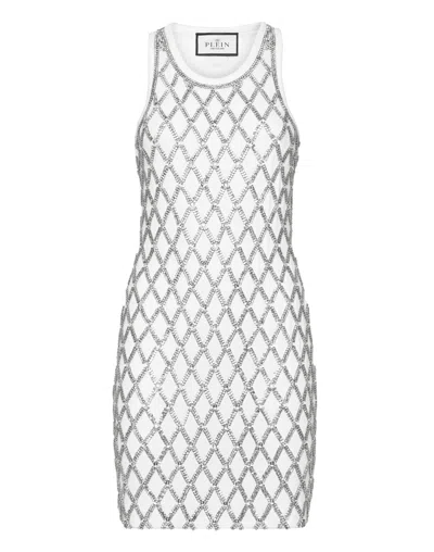 PHILIPP PLEIN SHORT TANK DRESS CRYSTAL NET