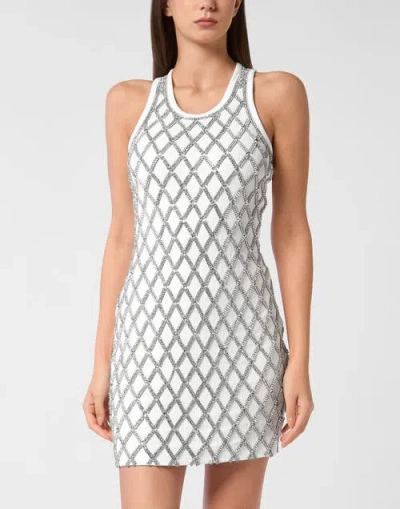 Philipp Plein Short Tank Dress Crystal Net Women In Neutral