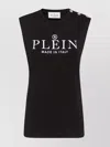 Philipp Plein Shoulder Button Sleeveless Crew Neck Top In Black