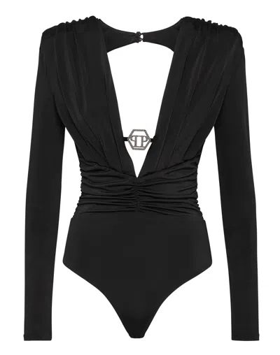 Philipp Plein Shoulder Padded Body Ls In Black