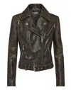 Philipp Plein Shoulder Padded Leather Biker Jacket In Black