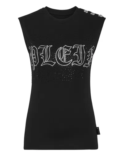 Philipp Plein Crystal-embellished Cotton Tank Top In Black