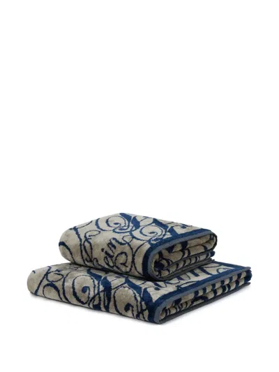 Philipp Plein Signature-patterned Guest Towel Set In Blue