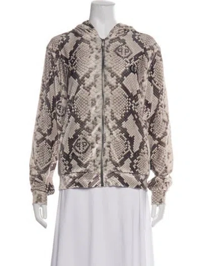 Pre-owned Philipp Plein Silk Animal Print Hoodie In Neutrals