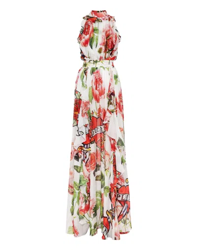 Philipp Plein Silk Chiffon Long Dress Love In Multi