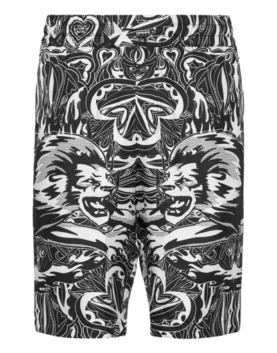 Philipp Plein Silk Cool Kid Shorts Tribal Circus In Black