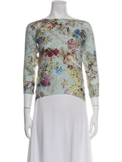 Pre-owned Philipp Plein Silk Floral Print Top In Green