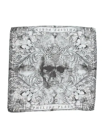 Pre-owned Philipp Plein Silk Printed Scarf W/ Tags In Grey