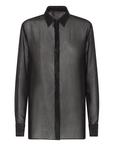 Philipp Plein Silk Shirt Lurex With Crystals In Black