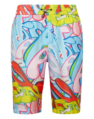 Philipp Plein Bombing Graffiti Silk Bermuda Shorts In Multi