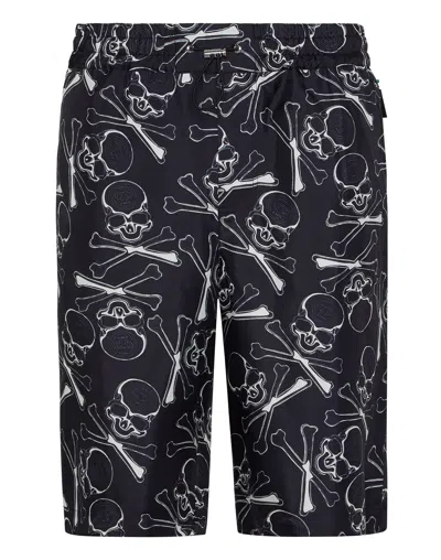 Philipp Plein Skull-print Silk Shorts In Black