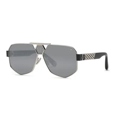 Philipp Plein Silver Acetate+metal Sunglasses In Gray