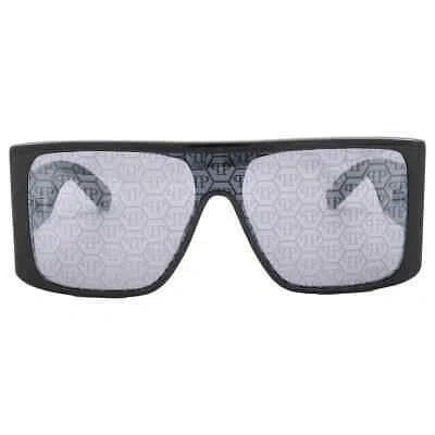 Pre-owned Philipp Plein Silver Mirror Logo Shield Men's Sunglasses Spp014w 700l 99