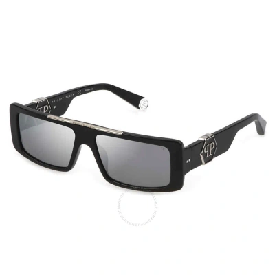 Philipp Plein Silver Mirror Rectangular Men's Sunglasses Spp003m 700x 58 In Black / Silver