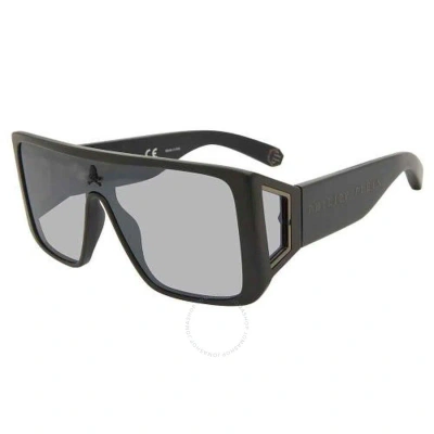 Philipp Plein Silver Mirror Shield Men's Sunglasses Spp014m 703x 99 In Black / Silver