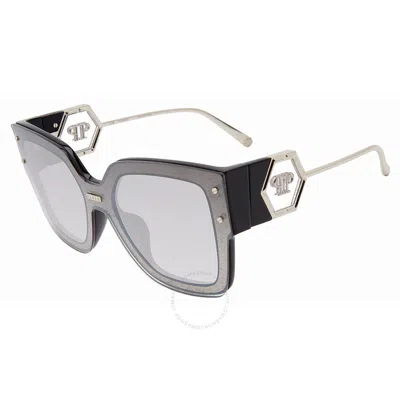 Philipp Plein Silver Mirror Square Ladies Sunglasses Spp041m Z42x 99 In Black