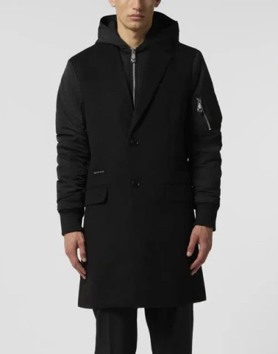 Philipp Plein Single Breast Hooded Coat Men In Black