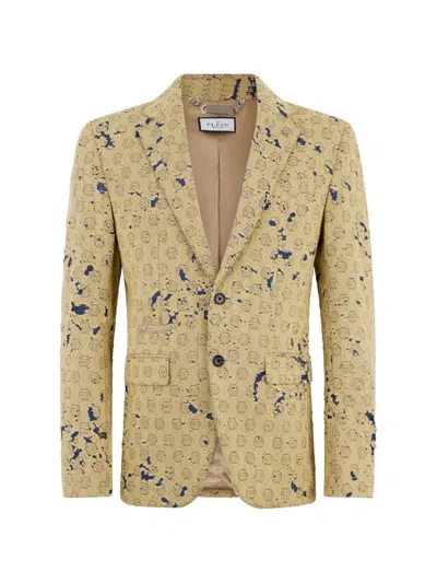Philipp Plein Destroyed Denim Jacquard Blazer Monogram Men In Transparent