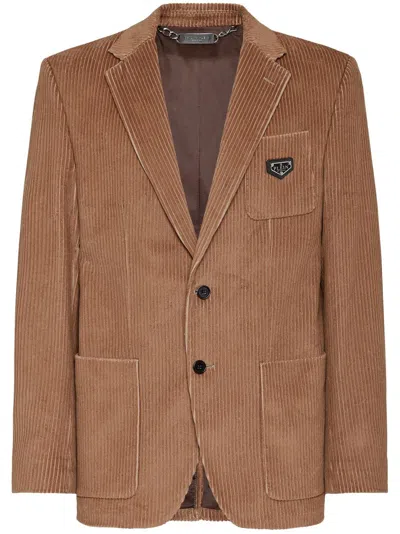 Philipp Plein Single-breasted Corduroy Blazer In Beige
