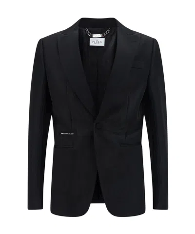 Philipp Plein Single-breasted Lurex Blazer In Black
