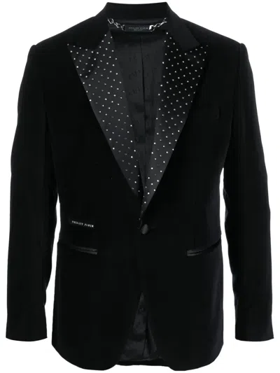 Philipp Plein Single-breasted Velvet Blazer In Black
