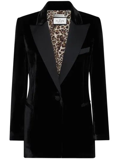 Philipp Plein Single-breasted Velvet Blazer In Black
