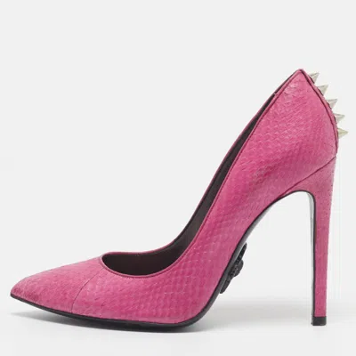 Pre-owned Philipp Plein Size 36 Purple Python Studded Pointed Toe Leather Pumps