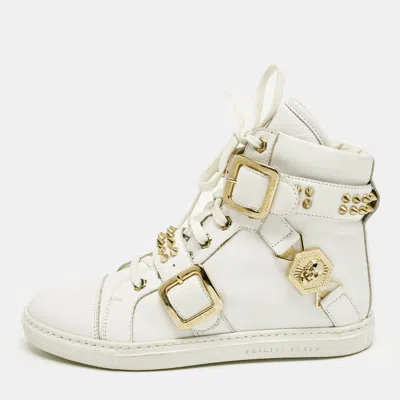 Pre-owned Philipp Plein Size 36 White Leather Studded High Top Sneakers