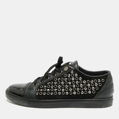 Pre-owned Philipp Plein Size 39 Black Leather And Suede Studded Lace Up Sneakers