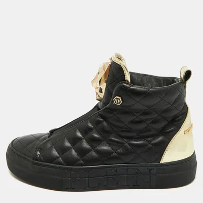 Pre-owned Philipp Plein Size 39 Black Leather Crystal Embellished High Top Sneakers