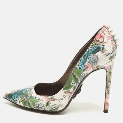 Pre-owned Philipp Plein Size 39 Multicolor Flower Print Leather Pointed Toe Pumps