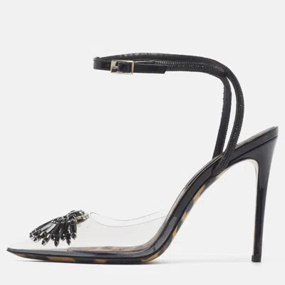 Pre-owned Philipp Plein Size 40 Transparent Pvc Crystal Embellished Ankle Strap Pumps