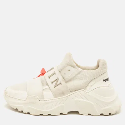 Pre-owned Philipp Plein Size 41 White Leather And Mesh Elastic Logo Strap Runner Low Top Sneakers