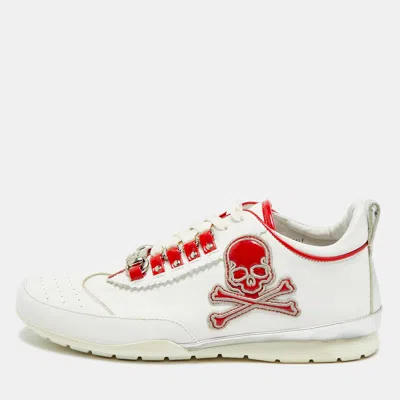 Pre-owned Philipp Plein Size 42 White Leather Lace Up Sneakers