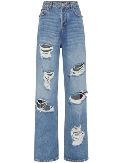 Philipp Plein Skater High-rise Wide-leg Jeans In Blue