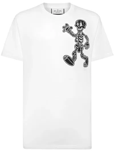 Philipp Plein Skeleton Cotton T-shirt In Weiss
