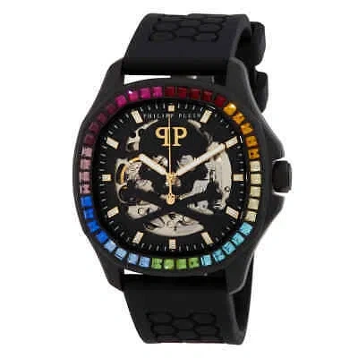 Pre-owned Philipp Plein Skeleton Spectre Automatic Crystal Black Dial Men's Watch Z-68yna