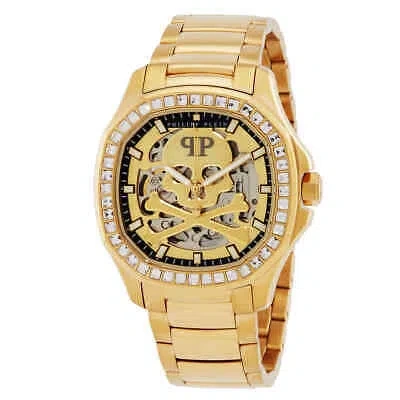 Pre-owned Philipp Plein Skeleton Spectre Automatic Crystal Gold Dial Men's Watch Pwraa0723