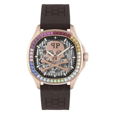 Philipp Plein Skeleton Spectre Automatic Crystal Silver Dial Men's Watch Pwraa0623 In Brown / Gold Tone / Rose / Rose Gold Tone / Silver / Skeleton