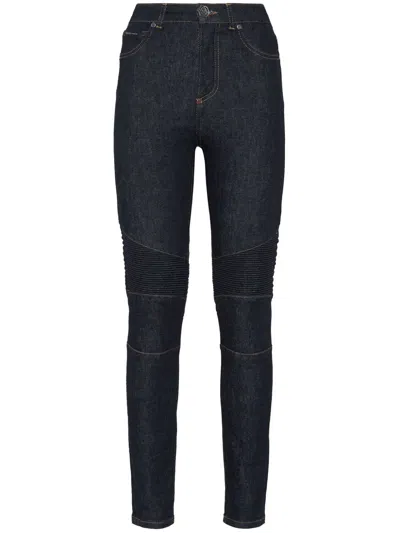 Philipp Plein Skinny Biker Jeans In Blue