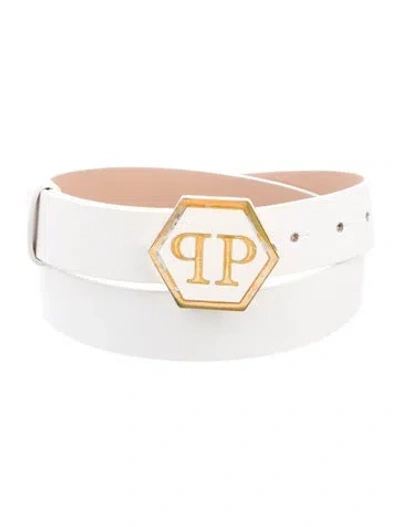 Pre-owned Philipp Plein Skinny Leather Belt In White