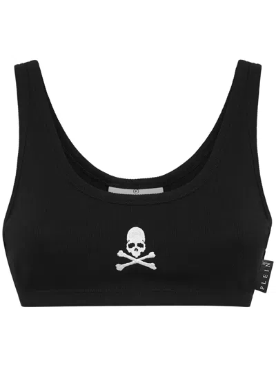 Philipp Plein Skull & Bones Cropped Tank Top In Black