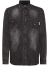 Philipp Plein Skull & Bones Denim Shirt In 灰色