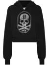 Philipp Plein Cropped Hoodie Sweatshirt Strass Skull & Bones In Black