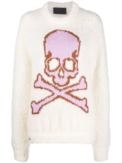 Philipp Plein Skull&bones Knitted Jumper In Neutrals
