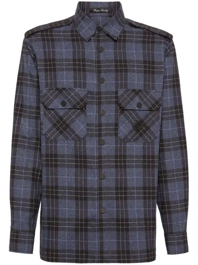 Philipp Plein Skull&bones-print Cotton Shirt In Blue