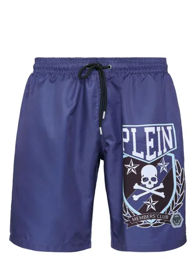 Philipp Plein Skull&bones-print Swim Shorts In Blue